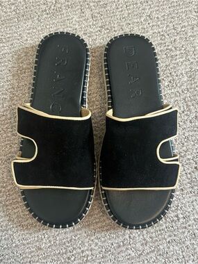 Dear Frances Black Suede Slide Sandals with Cream Trim